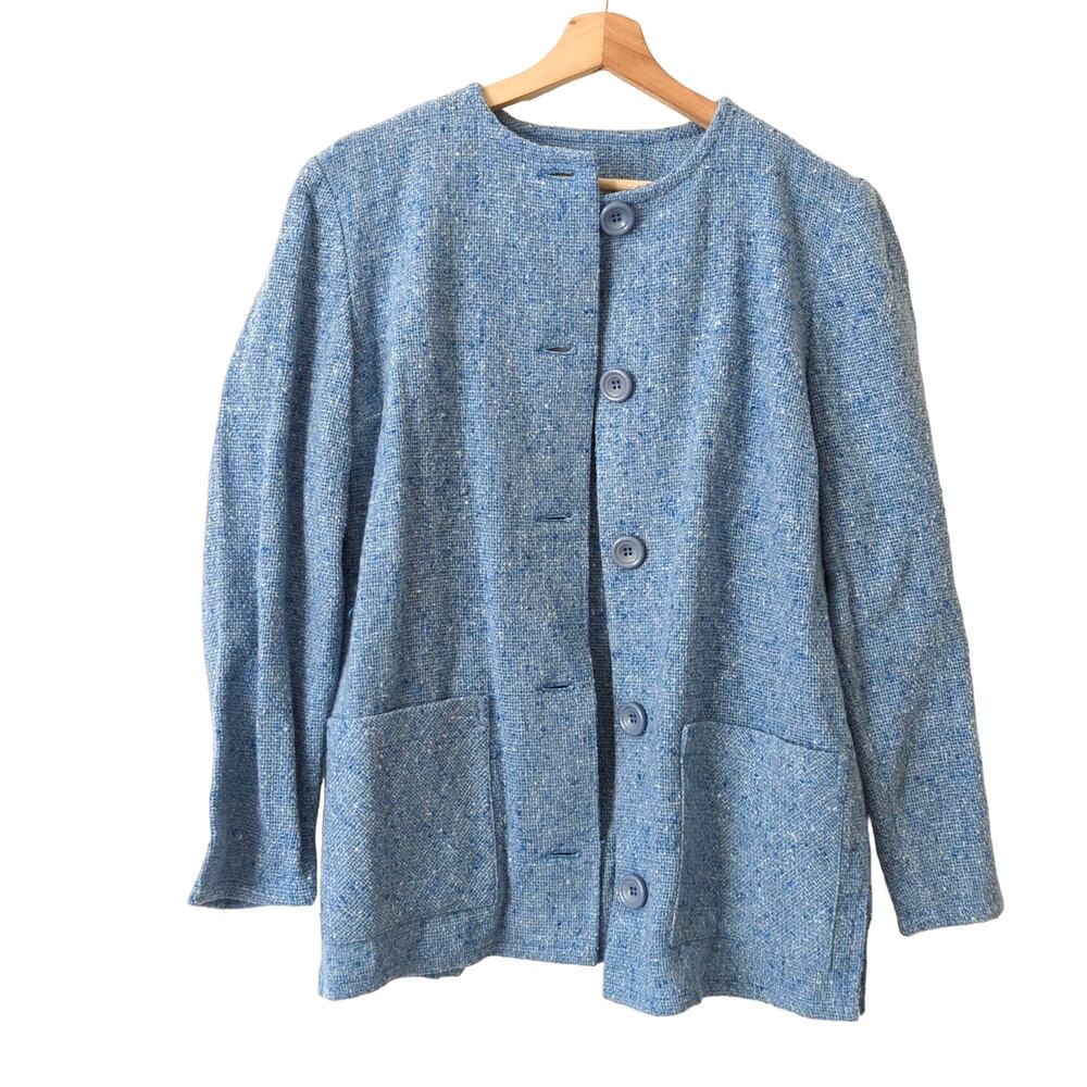 NWT QVC Boyne Valley Weavers Womens Knit Blue Button Front Cardigan Jacket Small